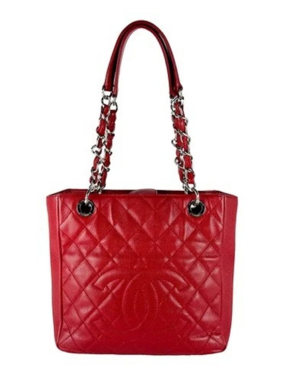 Auth CHANEL Handbag Red Caviar skin leather z10748